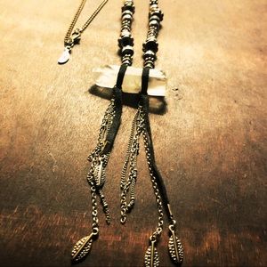 Free People Quartz Crystal Leather Charm Necklace
